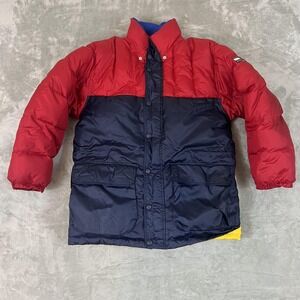 Vintage Tommy Hilfiger Jacket Mens XL Red Navy Flag Down Puffer Coat 90s